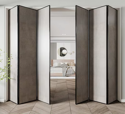 Modern Folding Doors With Metal Frame And Mirrored Glass For Interior Design 3d model