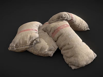 Aged Textured Sacks With Red Stripes Stacked On Dark Background 3d model