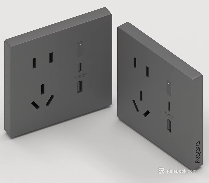 Two Gray Switch Panels with Multiple Sockets and USB Ports by Begia 3d model 