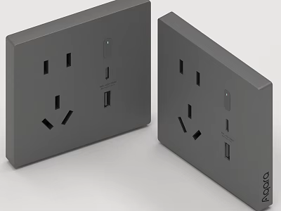 Two Gray Switch Panels with Multiple Sockets and USB Ports by Begia 3d model
