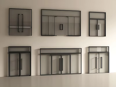 Modern Double Doors in Various Designs with Glass Panels and Black Frames 3d model