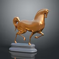 Golden Running Horse Sculpture With Gray Base And Elegant Dynamic Stance