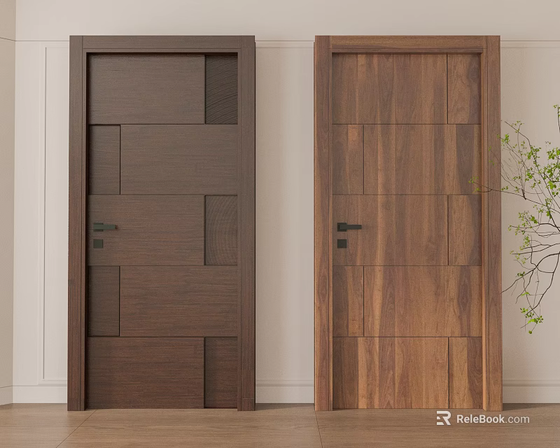 Modern Wooden Hinged Door Design With Solid Wood Panels And Unique Pattern For Home Interior 3d model