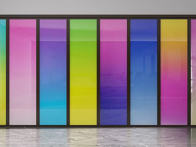 Colorful Gradient Glass Partition Enhancing Modern Interior Space With Smooth Reflective Floor 3d model