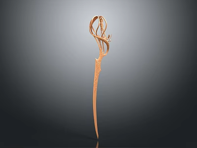Golden Magic Staff Weapon With Ornate Twisted Design And Intricate Carvings 3d model