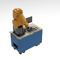 Industrial Equipment Robotic Arm Workstation With Blue Control Console And Computer
