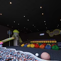 Family Friendly Cinema Interior With Colorful Inflatable Seats Slide Ball Pit And Mushroom Decorations