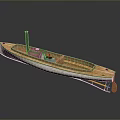 Wooden Steam Boat Model With Interior Seats And Classic Design Features 3d model