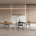 Light Wooden Bamboo Blinds In Modern Dining Room Interior With Natural Light And Minimalist Furniture