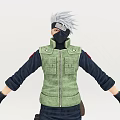 Anime Game Character With White Hair Green Vest Black Outfit Multiple Angles