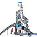 Rocket Shaped Garden Play Structure With Slides Climbing Elements And Platforms For Kids 3d model