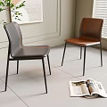 Modern Indoor Dining Chairs With Leather Seats Metal Legs Gray And Brown