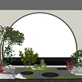 Indoor Landscape Design With Arched Window Plants Stones Water Feature And Wooden Flooring
