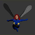 Pink Haired Game Movie Character With Blue Outfit Wings Flying And Holding Sword