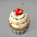 Delicious Cupcake Topped With Whipped Cream Fresh Cherry And Red Sprinkles