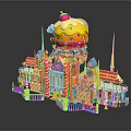 Cartoon Scenery Whimsical Candy Castle With Giant Ice Cream Tower Cherry And Colorful Spires
