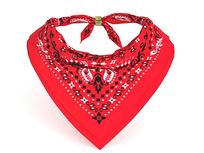 Red Bandana With Black And White Decorative Patterns And Golden Buckle 3d model
