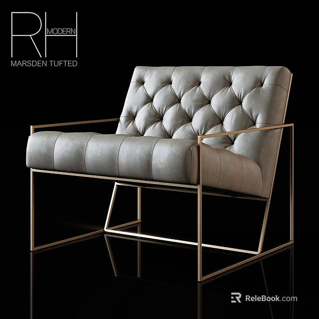 Modern Accent Chair With Leather Upholstery Tufted Backrest And Gold Metal Frame 3d model 