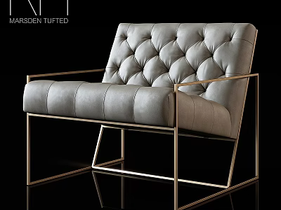 Modern Accent Chair With Leather Upholstery Tufted Backrest And Gold Metal Frame 3d model