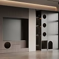 Modern Pet Cabinet with Circular Openings in Living Room Interior and Wooden Storage Design