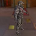 Futuristic Armored Character Standing With Alien Creature In Urban Environment
