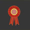 Red Circular Daily Necessity Badge With Pink Center And Gold Border Ribbon
