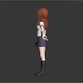 Red Haired Game Character In White Sailor Uniform With Red Bow Standing Hands On Hips