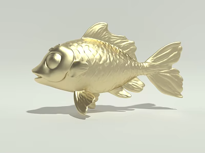 Golden Fish Sculpture With Detailed Carving And Artistic Textured Surface Design 3d model
