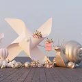 Scenic Photo Spot with White Windmills Golden Snail Sculpture Pink Signboard and Ocean View