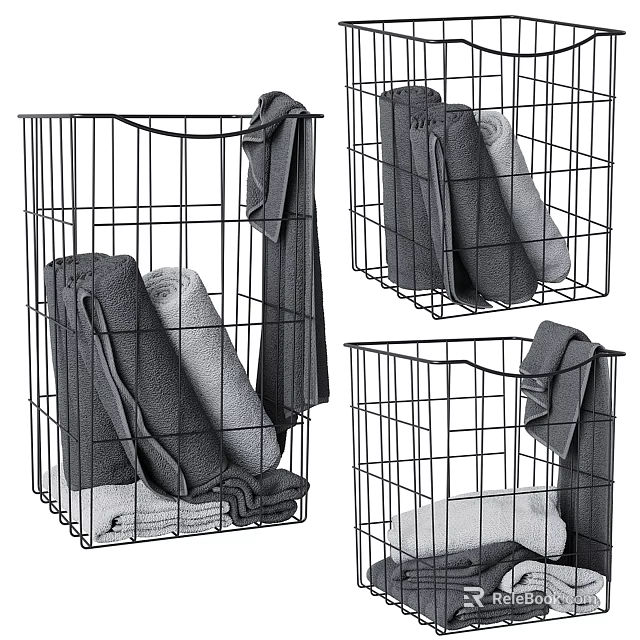 Multiple Wire Storage Baskets With Folded Towels And Clothes In Home Laundry Room 3d model 