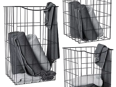 Multiple Wire Storage Baskets With Folded Towels And Clothes In Home Laundry Room 3d model