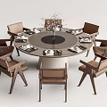 Elegant Round Wooden Dining Set With Chairs Place Settings And Centerpiece