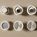 White Circular Air Conditioner Vents With Various Designs Arranged On Beige Background
