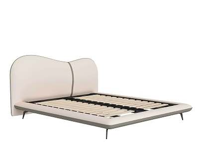 Modern Minimalist Double Bed With White Upholstered Curved Headboard And Slatted Base 3d model