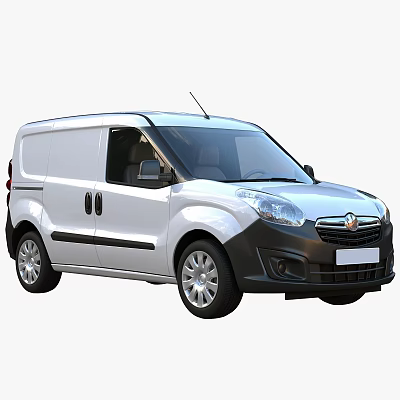 White Cargo Van With Black Bumper Silver Wheels Side Windows And Roof Antenna 3d model