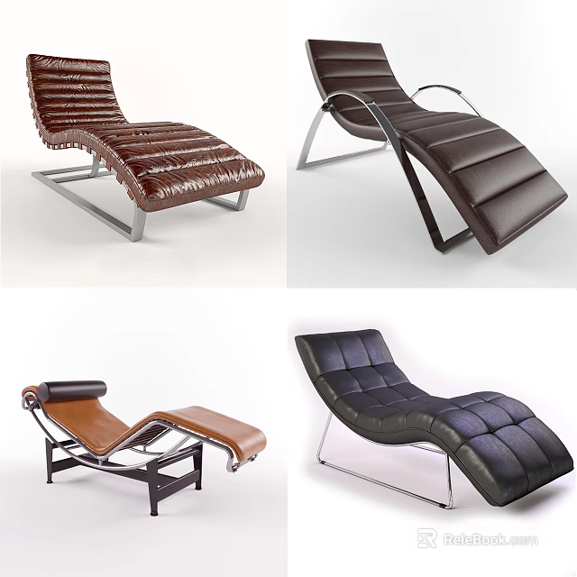Modern Leather Lounge Chairs In Brown Black With Metal Frames And Curved Designs 3d model