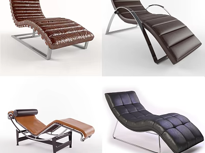 Modern Leather Lounge Chairs In Brown Black With Metal Frames And Curved Designs 3d model