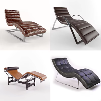 Modern Leather Lounge Chairs In Brown Black With Metal Frames And Curved Designs 3d model