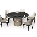 Modern Round Dining Table Set With Black Tabletop Gold Base And Four Gray Chairs 3d model