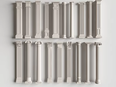 White Decorative Columns With Various Architectural Designs For Interior Spaces 3d model