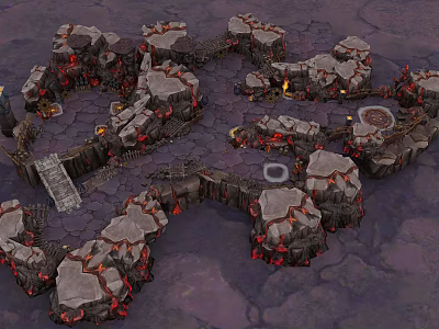 Adventurous Cartoon Scene With Cracked Ground Glowing Red Lava And Rock Structures 3d model