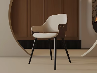 Modern White Dining Chair with Armrests Black Legs and Circular Wooden Wall Decor 3d model