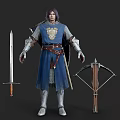 Realistic Crossbow Swordsman Assassin Warrior Noble Knight Man Warrior Knight Crossbow Swordsman Assassin 3d model