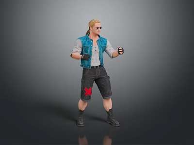 Blonde Man Wearing Sunglasses Blue Vest Gray Shirt And Black Shorts Standing 3d model