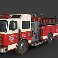 Red And White Fire Truck With ENG91 Marking Fire Department Emblem And Ladder