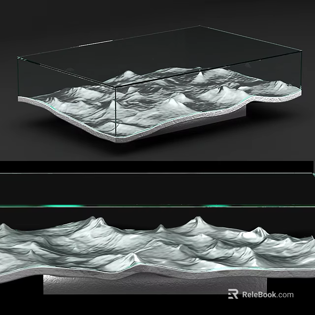Modern Coffee Table With Glass Top And Wavy Mountain Inspired Design For Living Room Decor 3d model 