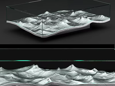Modern Coffee Table With Glass Top And Wavy Mountain Inspired Design For Living Room Decor 3d model