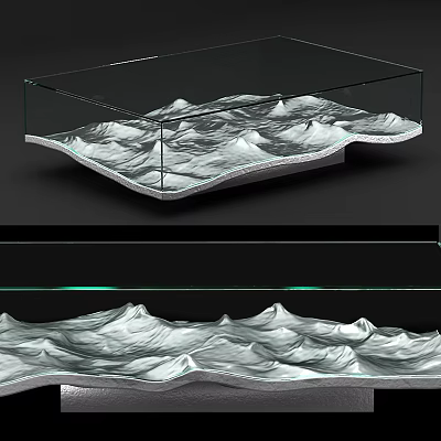 Modern Coffee Table With Glass Top And Wavy Mountain Inspired Design For Living Room Decor 3d model
