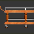 Mobile Wooden Orange Two Tier Serving Cart With Metal Railings And Wheels