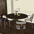 Middle Ancient Round Dining Table and Chair Combination 3d model